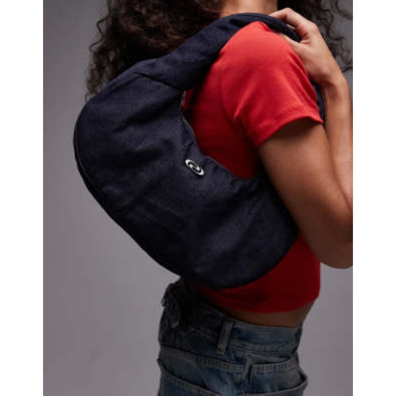 Resume shoulder bag with logo in indigo blue