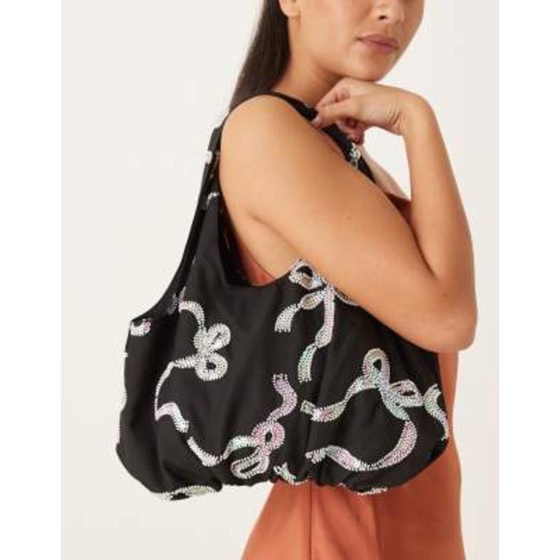 Sister Jane Ripple sequin bows embellished bag in black