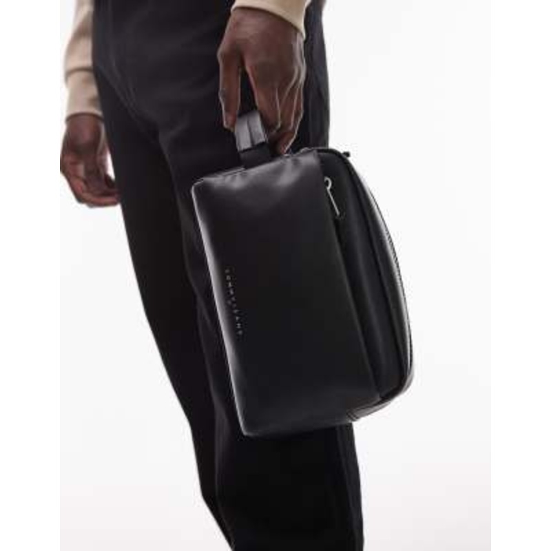 Tommy Jeans leather toiletries bag in black