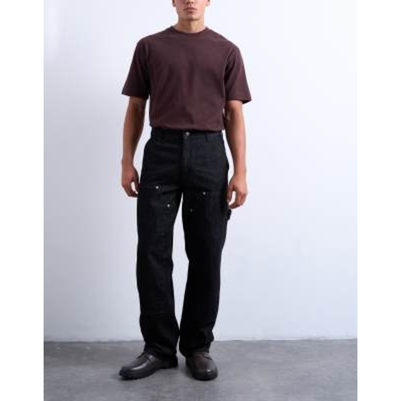 Topman baggy carpenter jeans in raw black