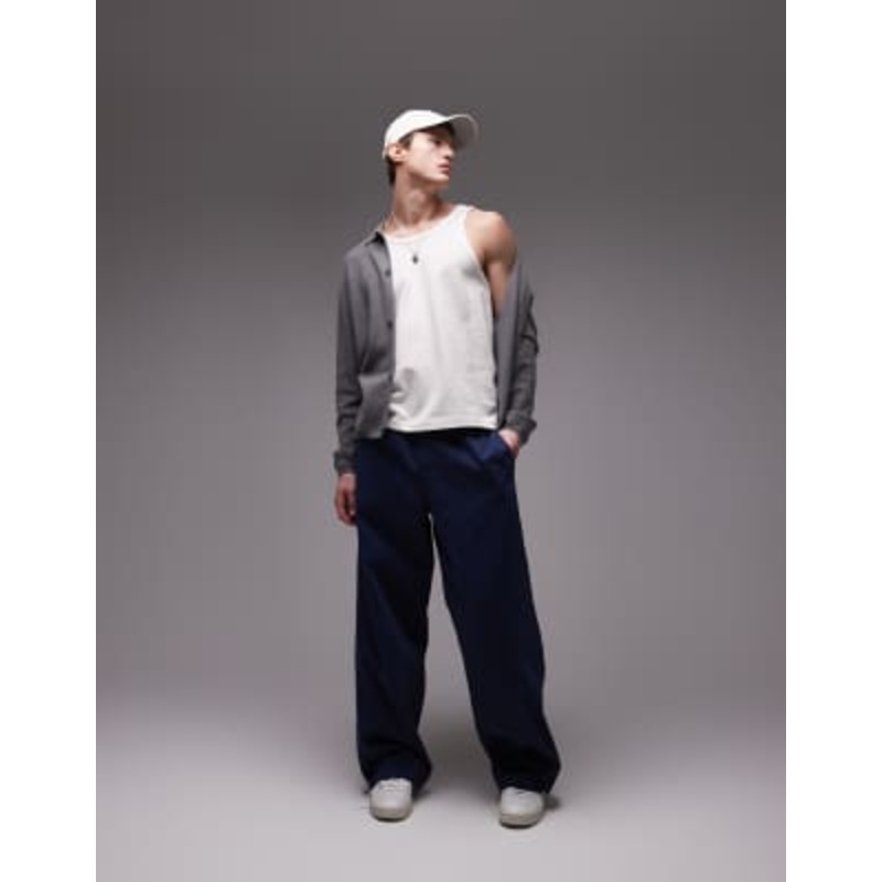 Topman baggy fit chino twill pants in navy