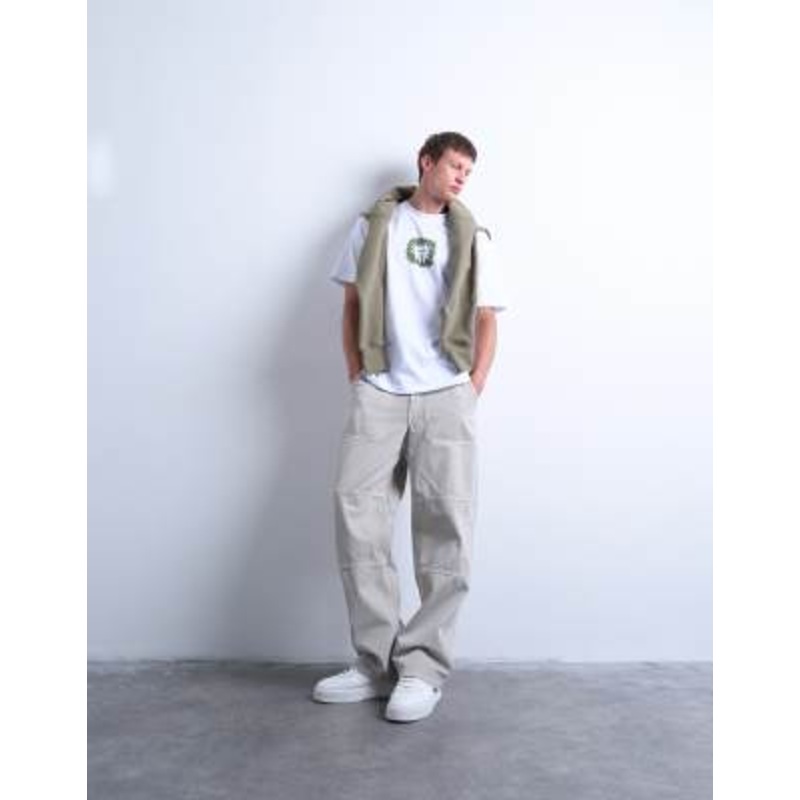 Topman baggy fit twill chino pants in stone