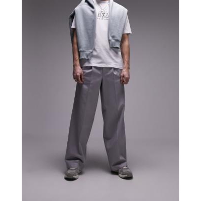 Topman extreme baggy elastic waist pants in light gray