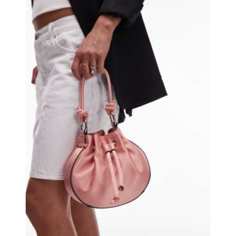 Topshop Gabs ruched drawstring bell bag in peach
