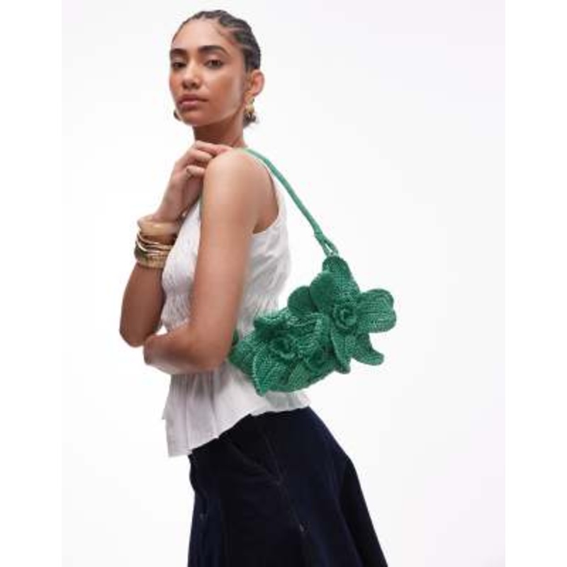 Topshop Sana knit flower bag in green