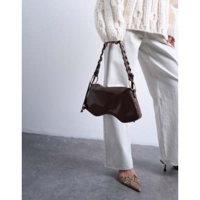 Topshop Sarah whipstitch shoulder bag in chocolate