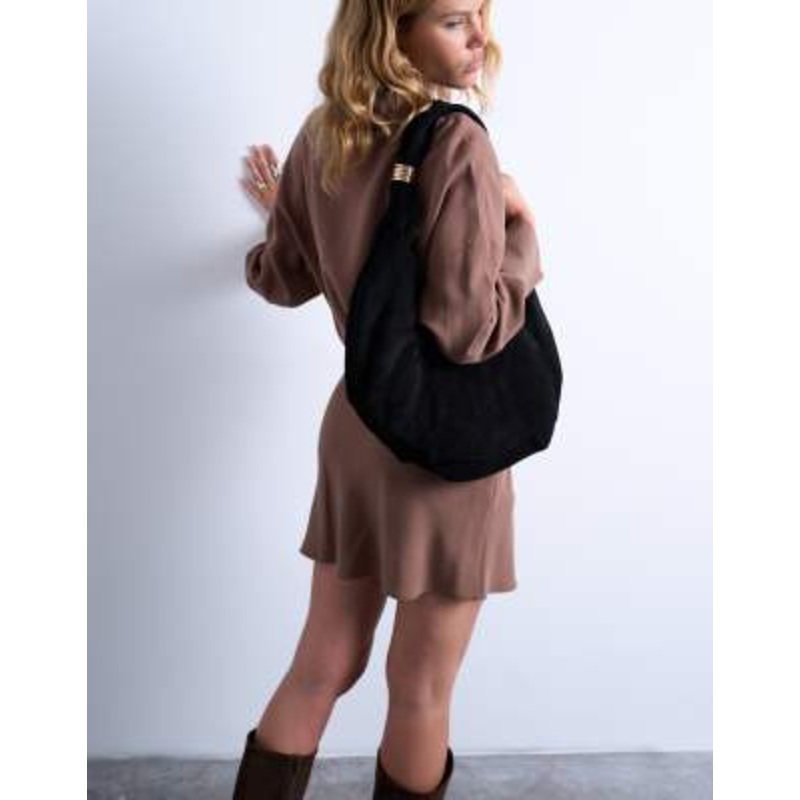 Topshop Sterling real suede scoop shoulder bag in black