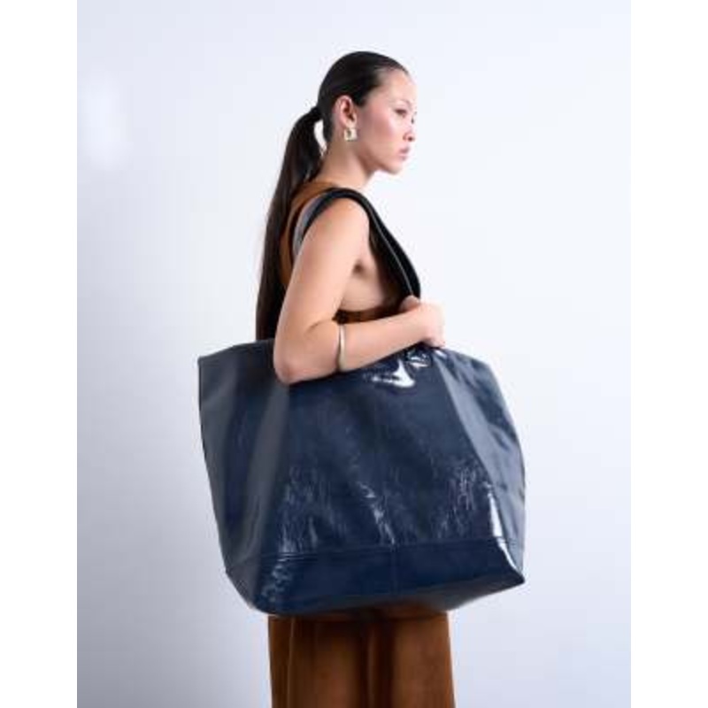 Topshop Troy crinkle tote bag in navy