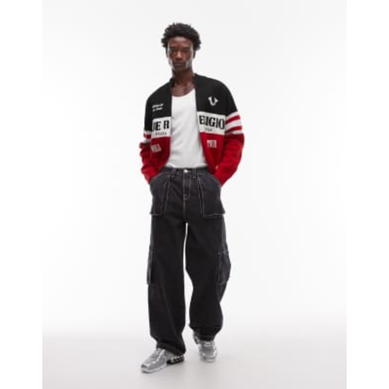 True Religion Big T baggy cargo jeans in black wash