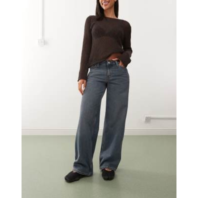 Weekday Ample low waist baggy fit jeans in dusty blue wash