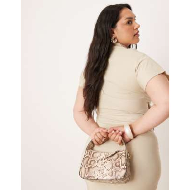 Accessorize curved handheld snake bag in beige