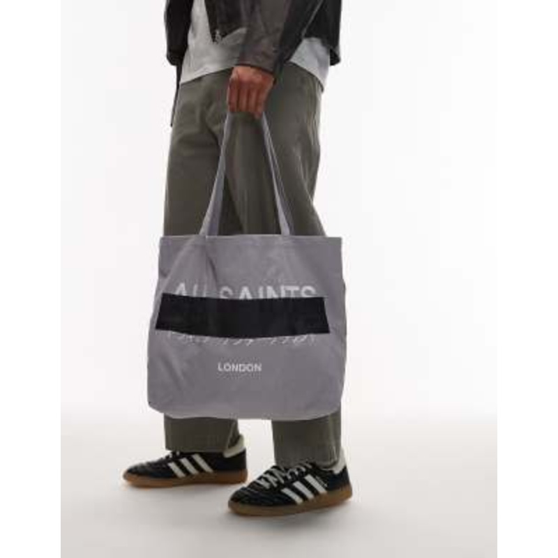 AllSaints Redact tote bag in machine gray