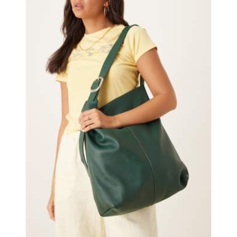 Becksondergaard mae buckle detail leather shoulder tote bag in dark green