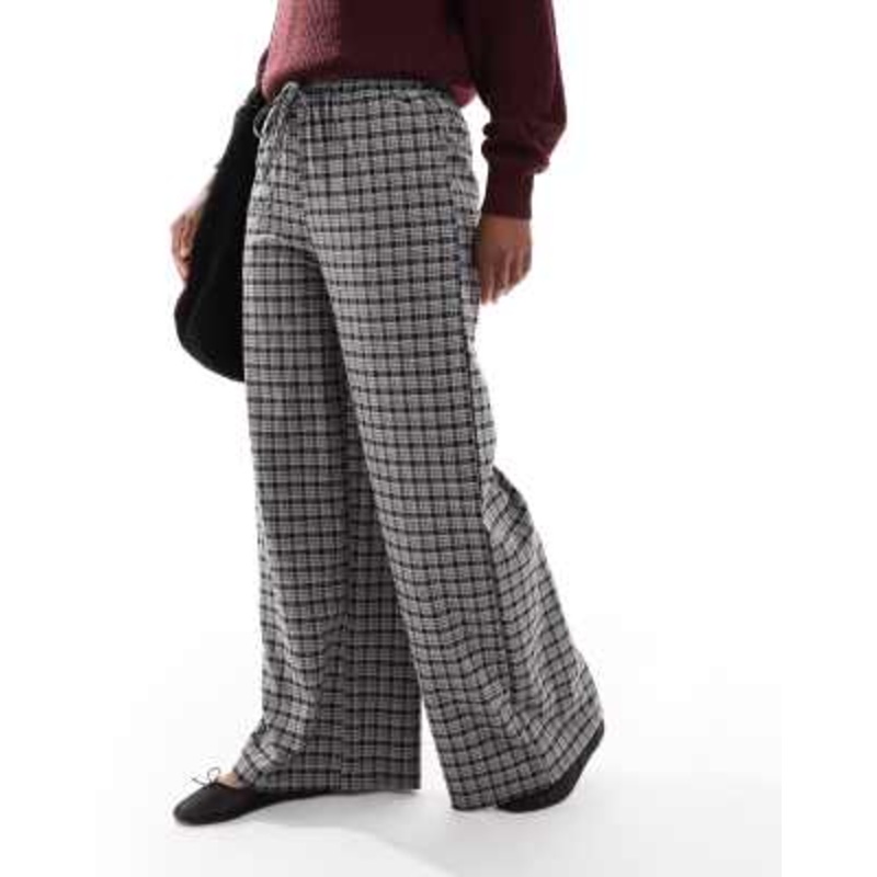 Daisy Street baggy fit pull on pants in dark plaid