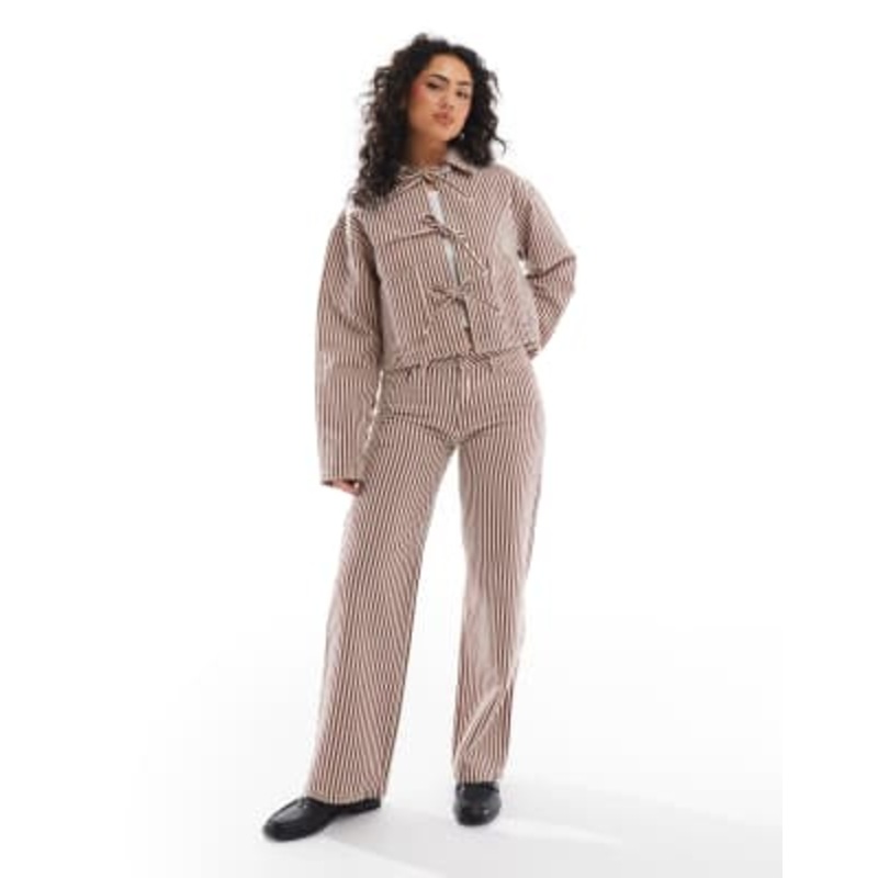 Daisy Street low rise baggy jeans in red and ecru stripe jeans – part of a set