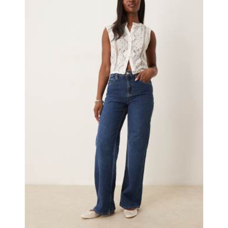 Free People tinsley baggy high rise jeans in mid wash blue