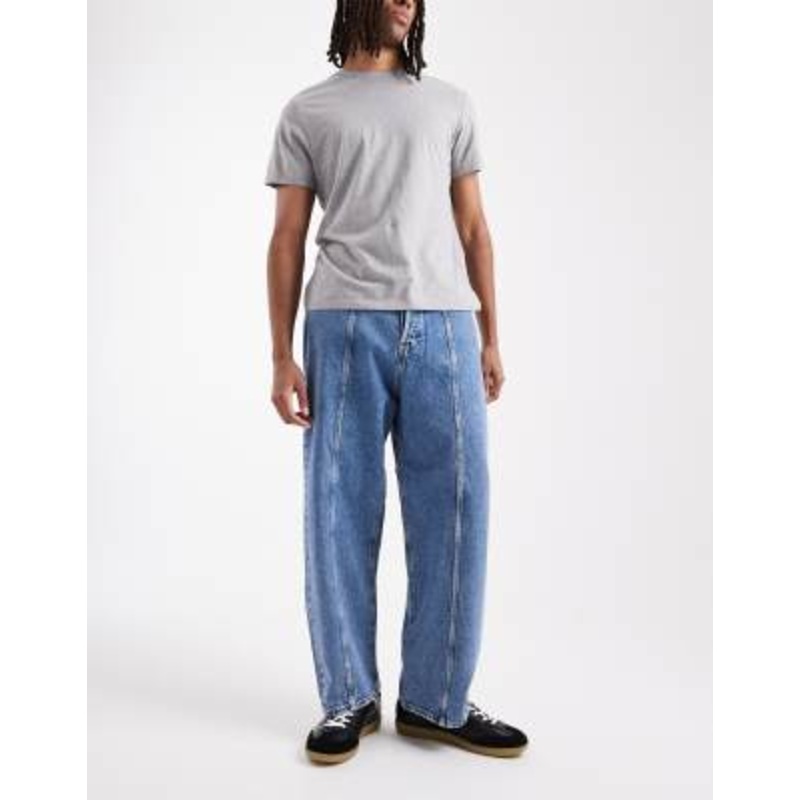 Jack & Jones baggy fit jeans with seam detail in mid blue