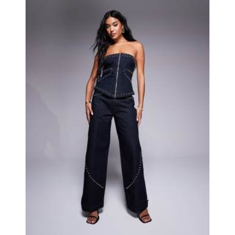 Liquor N Poker studded stitch detail baggy jeans in indigo – part of a set