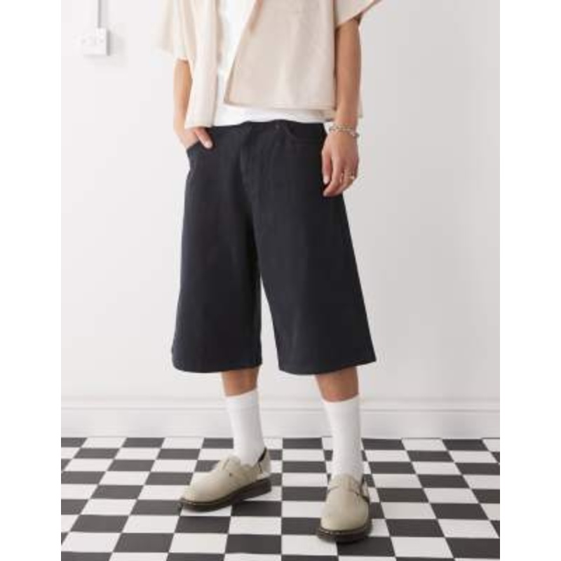 Reclaimed Vintage denim shin length baggy jorts in black