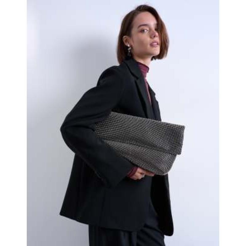 Topshop Georgia folded clutch grab diamante bag in black