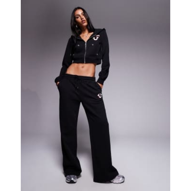 True Religion embroidered logo back cinched baggy sweatpants in black