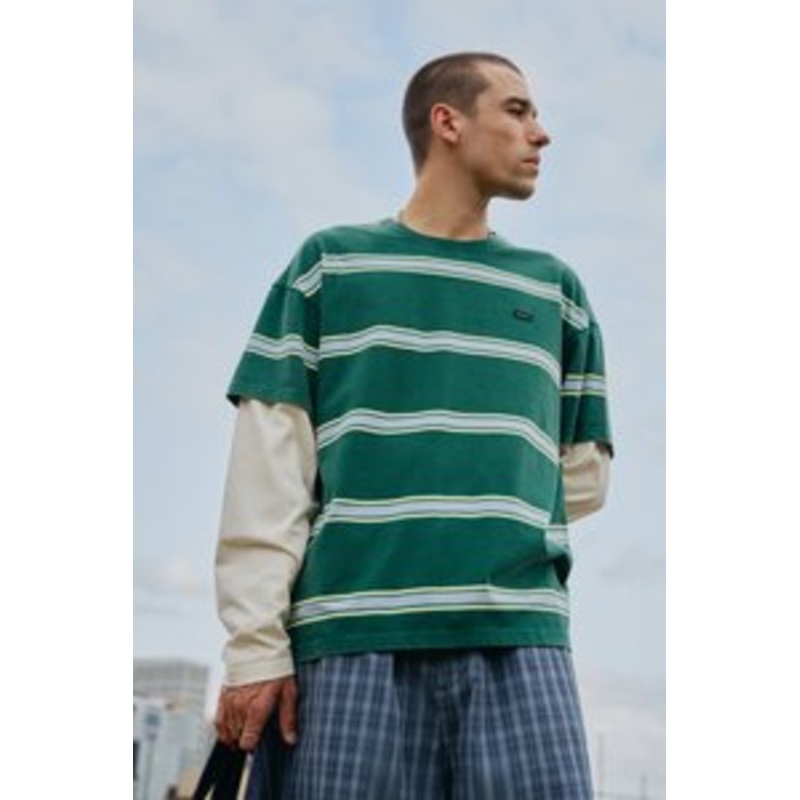 iets frans… STRIPE DOUBLE LAYER LONG SLEEVE TEE UNISEX – Langarmshirt – green/grn