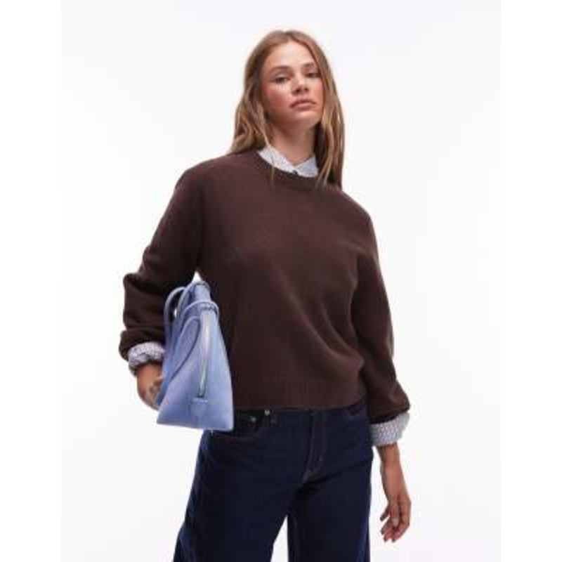 & Other Stories crew neck sweater with volume sleeves in brown