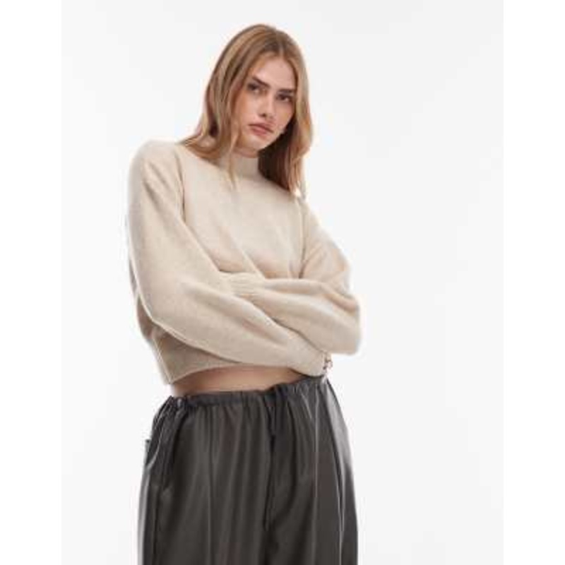 & Other Stories mock neck sweater in beige melange