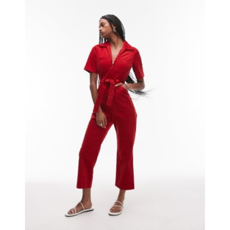 & Other Stories belted corduroy jumpsuit in red