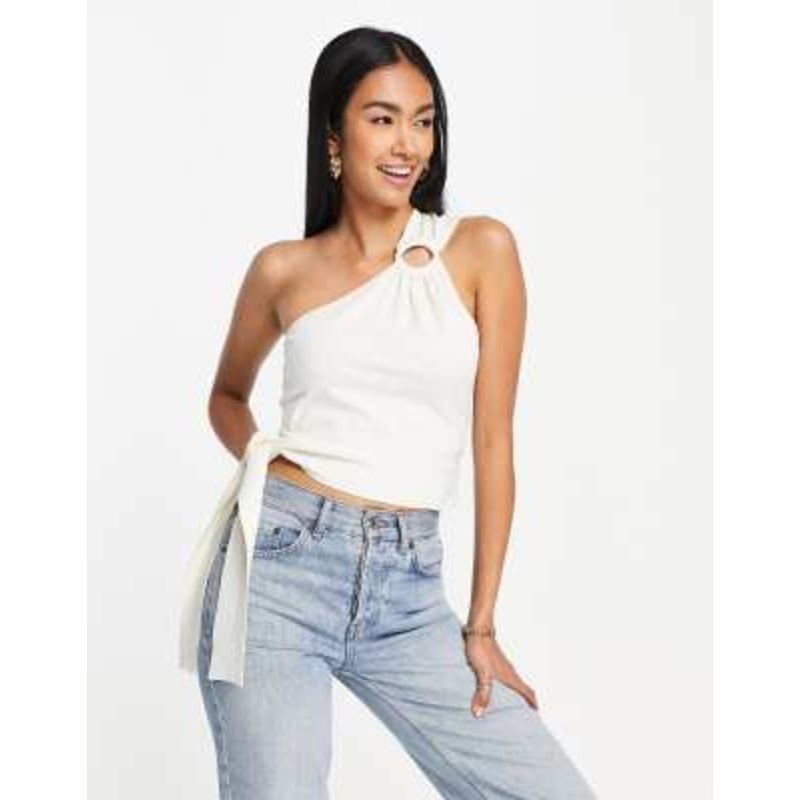 & Other Stories one shoulder knit top with ring detail in white