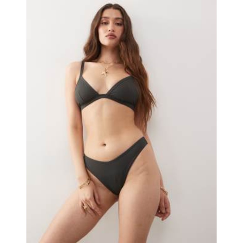 Weekday ribbed thong bikini bottoms in off-black