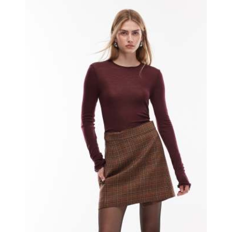 & Other Stories pure wool lettuce edge long sleeve top with thumbhole detail in burgundy wine