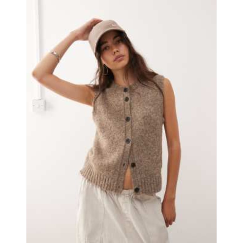 Weekday knit tank top with high V-neck in beige melange – Exclusive to