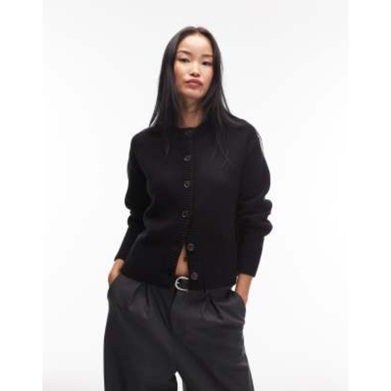 & Other Stories cashmere relaxed cardigan with step hem detailing in black