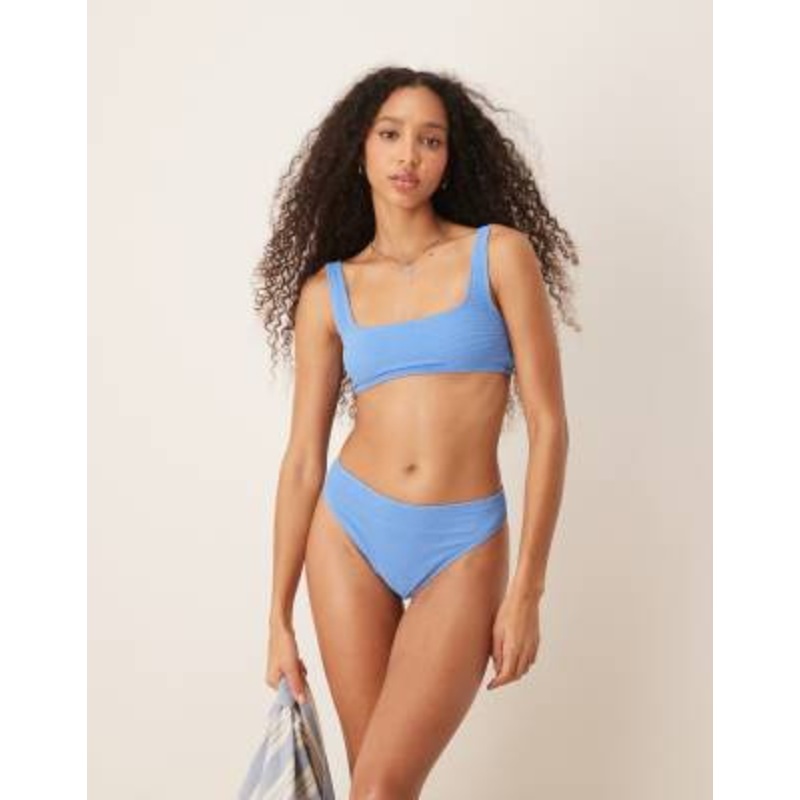 & Other Stories mix and match crinkle high leg bikini bottom in blue
