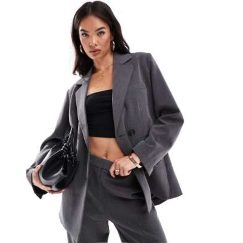 YAS double breasted blazer in dark gray melange – part of a set