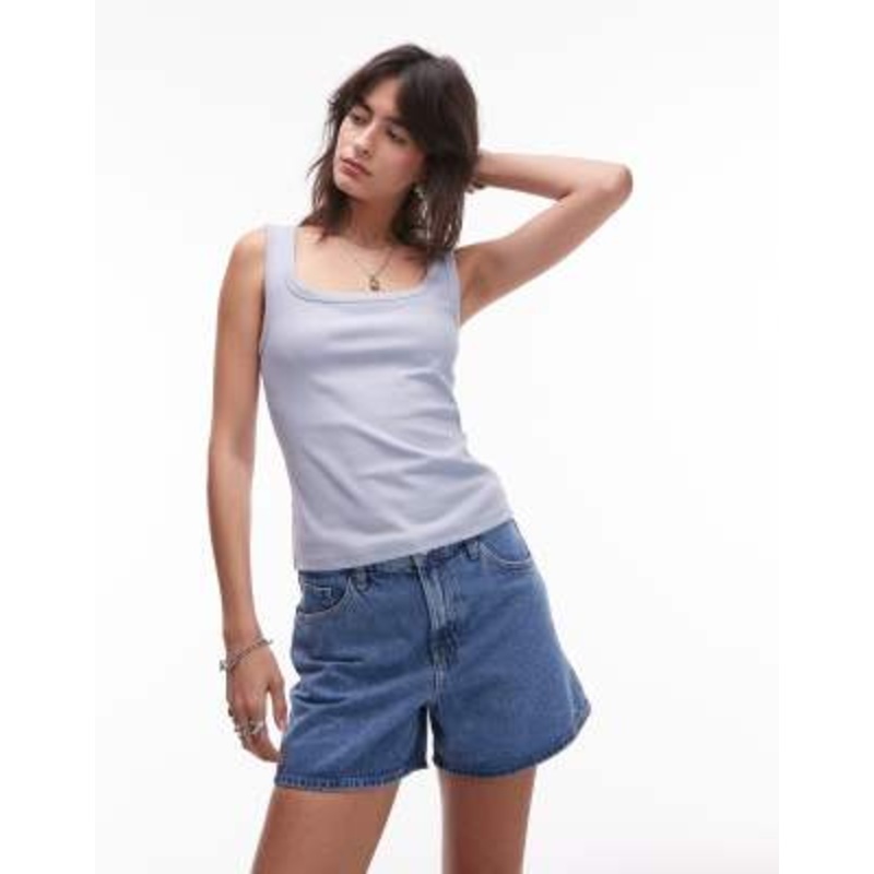 & Other Stories ribbed jersey tank top with scoop neck in light blue