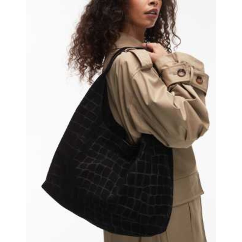 & Other Stories large croc suede tote in black