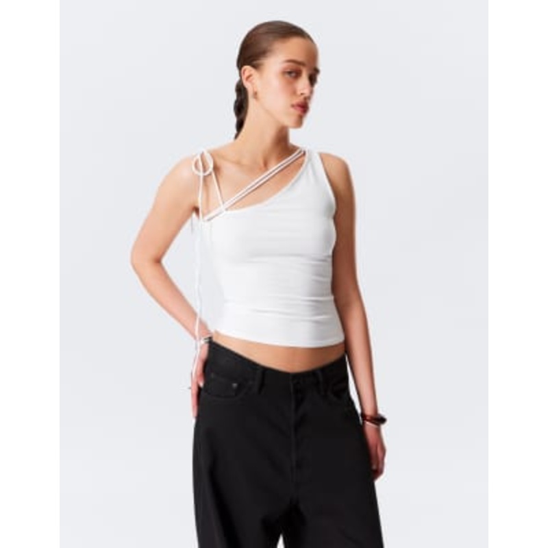 Weekday strappy one shoulder top in off white