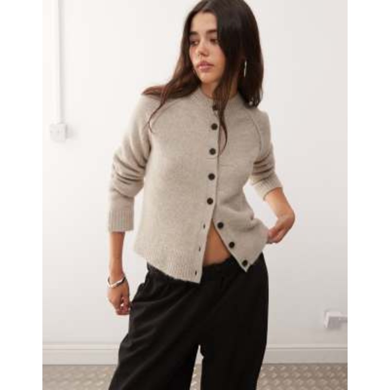 Weekday wool blend fitted cardigan in light mole melange