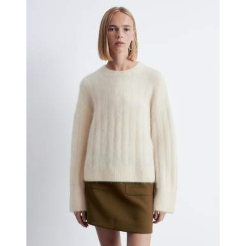 & Other Stories super soft fluffy mohair and wool wide rib sweater in off-white