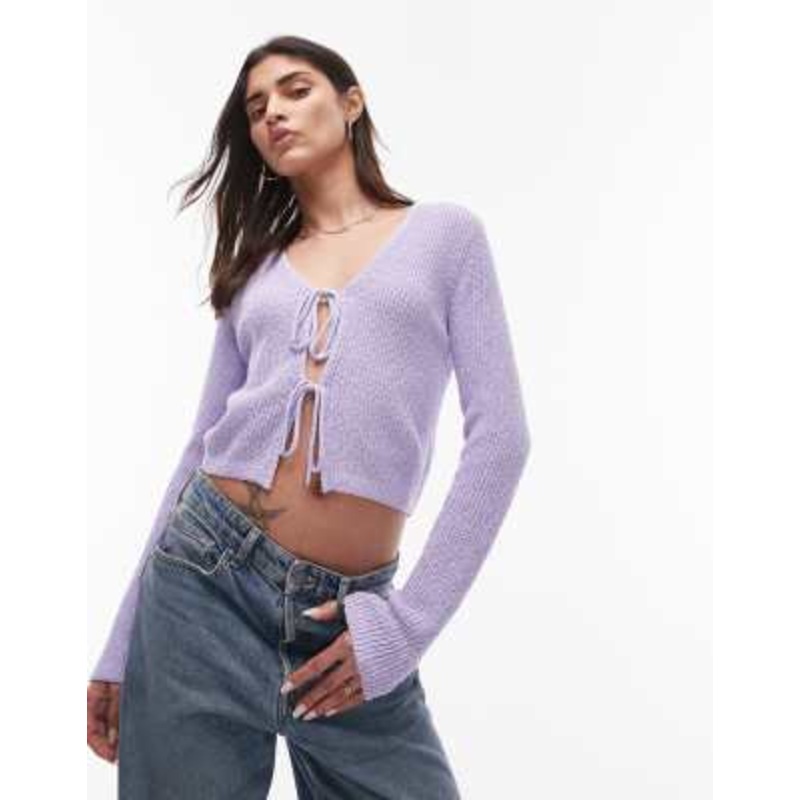 & Other Stories textured knit cardigan with tie front in lilac