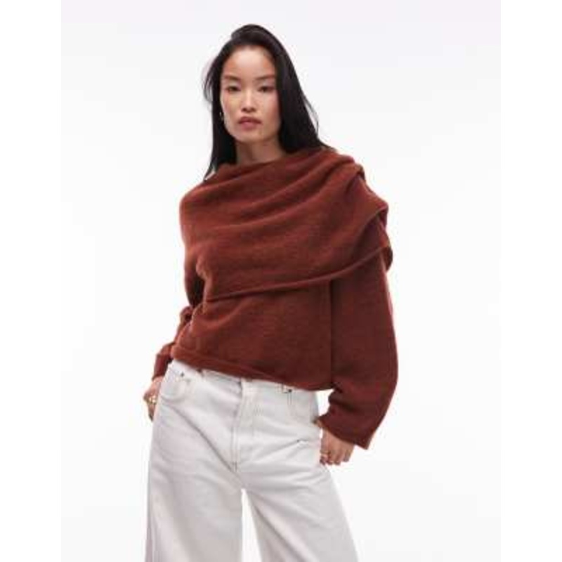 & Other Stories wool alpaca swaddled drape sweater in brown