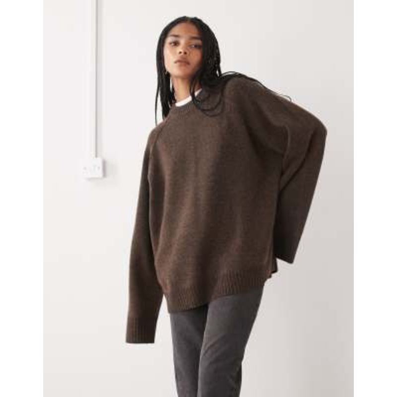 Weekday oversized relaxed fit sweater in heathered dark brown