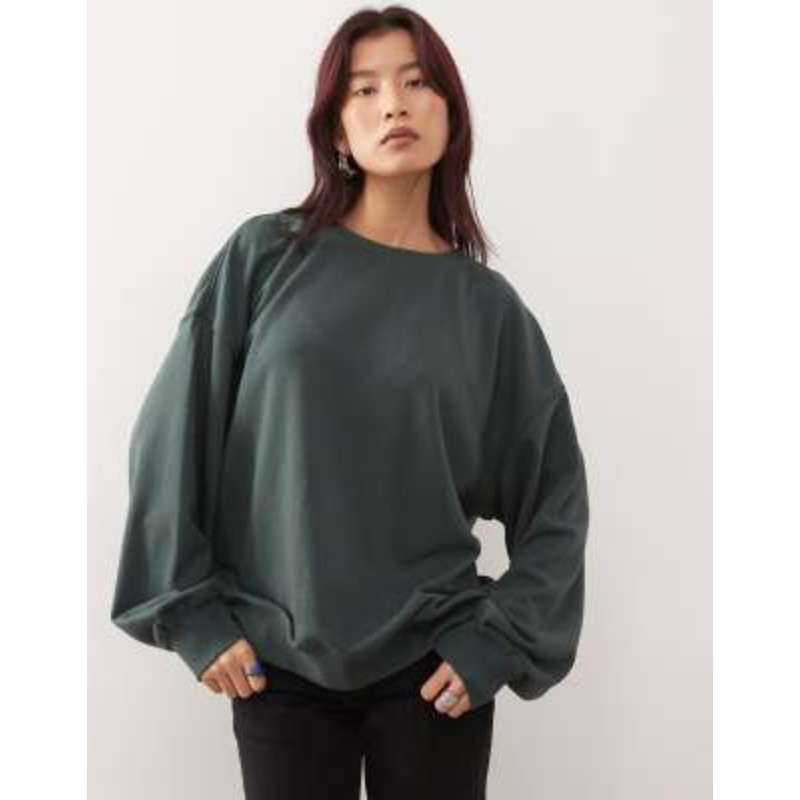 Weekday oversized slouchy sweatshirt in petrol green