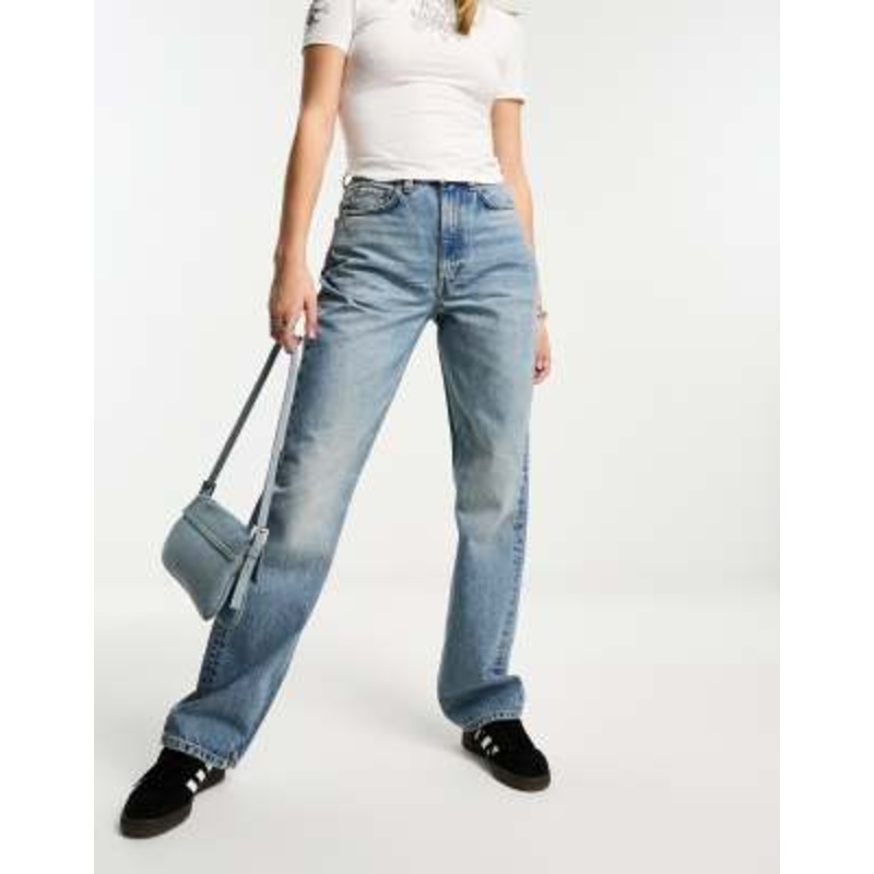 Weekday Resolute stretch high waist straight leg jeans in seventeen blue