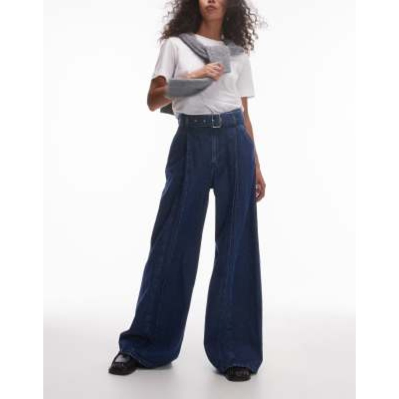 & Other Stories belted wide jean jeans with front seam detail in blue
