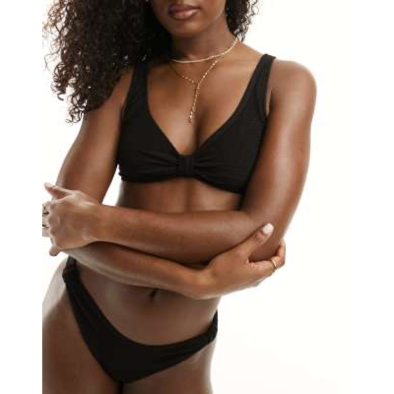 & Other Stories crinkle triangle knot bikini top in black