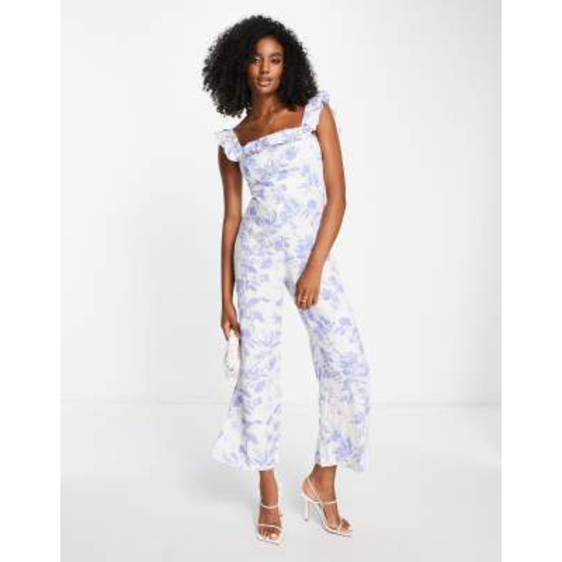 & Other Stories sleeveless jumpsuit with ruffle detail in delicate floral linen