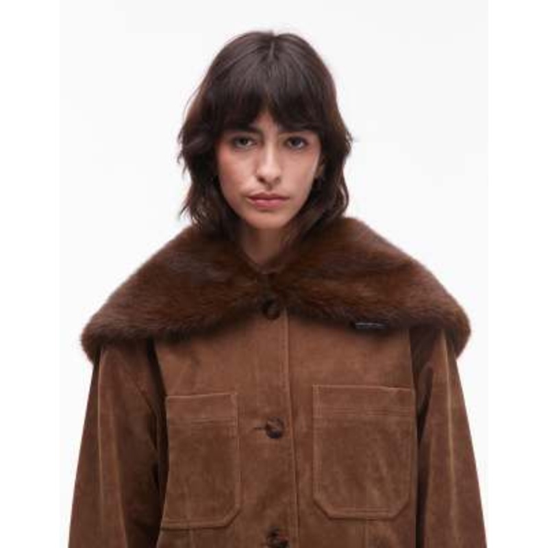 & Other Stories premium faux fur collar scarf in brown